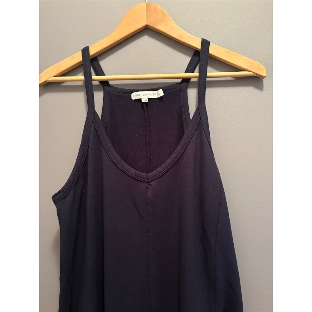 Sincerely Jules Jumpsuit Womens Size L Navy Blue Sleeveless V-Neck Pockets - Picture 2 of 6